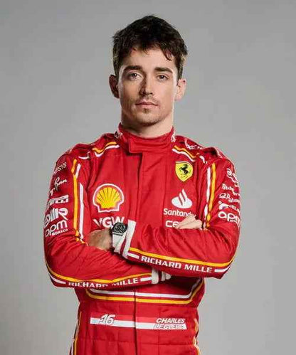 New Charles Leclerc 2024 Scuderia Ferrari F1 Team Replica Racing Suit